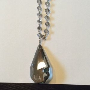 Long gray bead pendant necklace